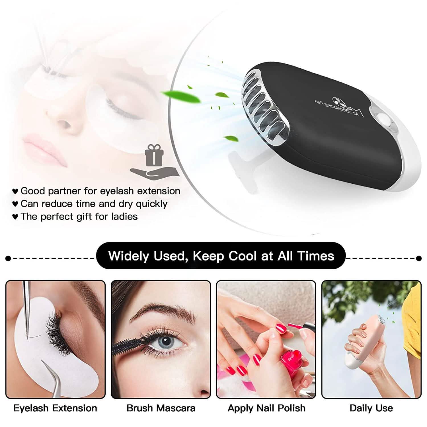 2-Piece: Rechargeable Handheld Mini Eyelash Fan