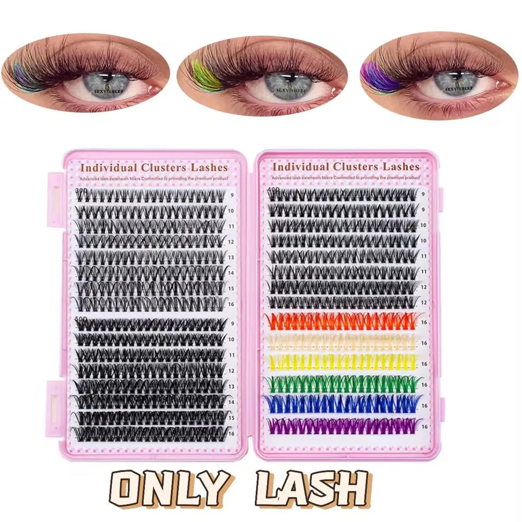 600pcs Colorful Lashes Cluster Eyelash Extensions Book | 9-16mm Mix DIY Lash Kit