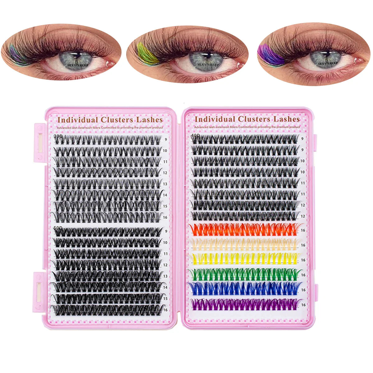 600pcs Colorful Lashes Cluster Eyelash Extensions Book | 9-16mm Mix DIY Lash Kit