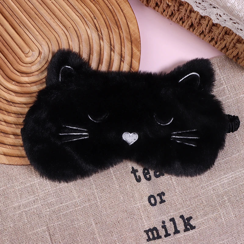 Solid Color Plush Sleep Mask for Naps | 3D Cute Blackout Eye Cover with Adjustable Strap