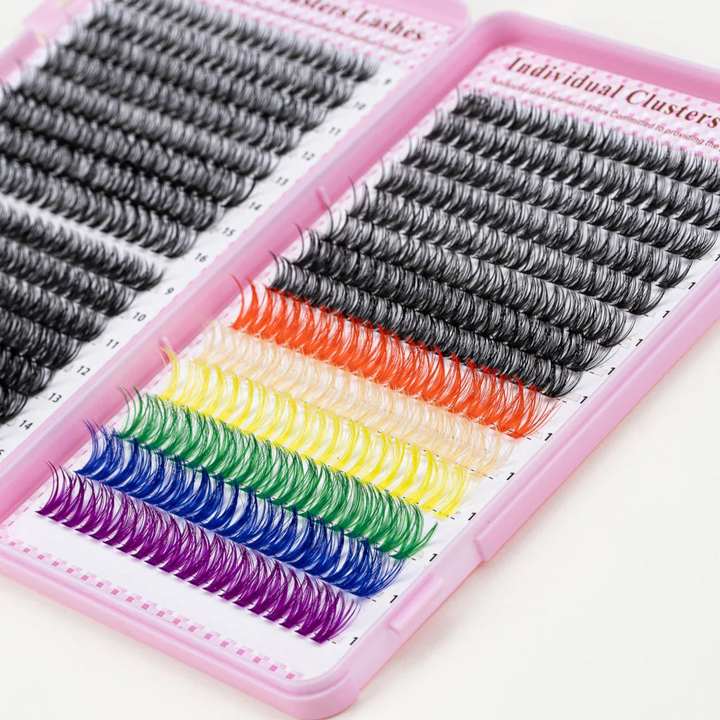 600pcs Colorful Lashes Cluster Eyelash Extensions Book | 9-16mm Mix DIY Lash Kit