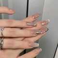 10Pcs Naked Cat Eye Press-On Nails with Laser Butterfly Decor