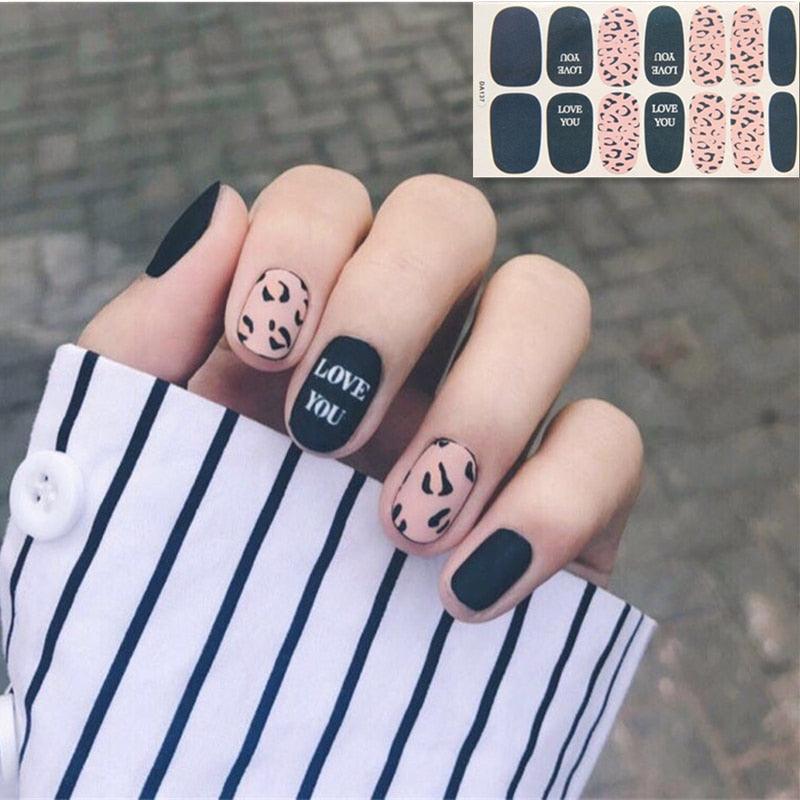 Golden Glitter Nail Wraps – 3D Adhesive Full Cover Nail Art Stickers