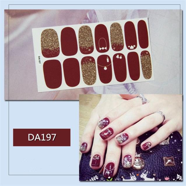 Golden Glitter Nail Wraps – 3D Adhesive Full Cover Nail Art Stickers