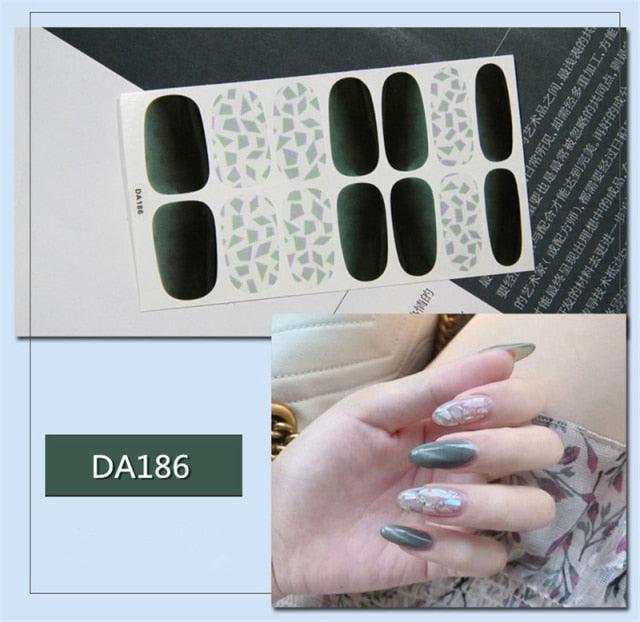 Golden Glitter Nail Wraps – 3D Adhesive Full Cover Nail Art Stickers