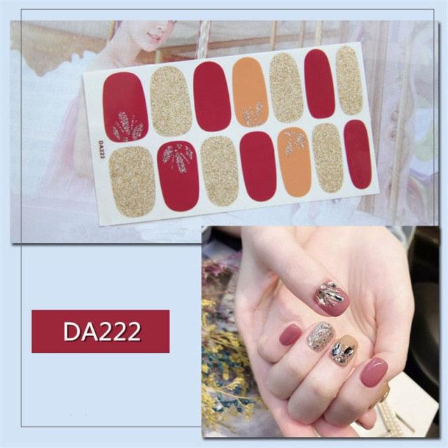 Golden Glitter Nail Wraps – 3D Adhesive Full Cover Nail Art Stickers