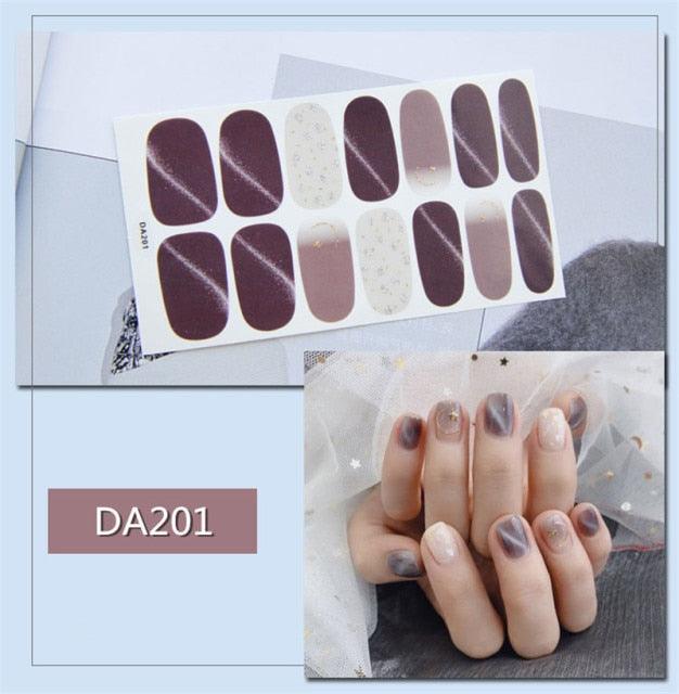 Golden Glitter Nail Wraps – 3D Adhesive Full Cover Nail Art Stickers