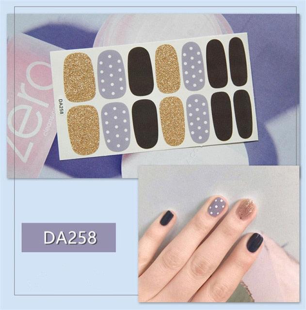 Golden Glitter Nail Wraps – 3D Adhesive Full Cover Nail Art Stickers