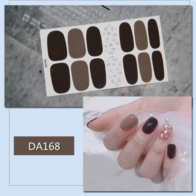 Golden Glitter Nail Wraps – 3D Adhesive Full Cover Nail Art Stickers