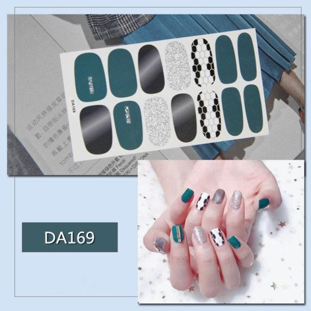 Golden Glitter Nail Wraps – 3D Adhesive Full Cover Nail Art Stickers
