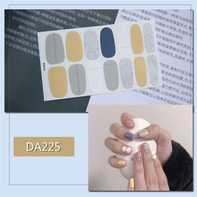Golden Glitter Nail Wraps – 3D Adhesive Full Cover Nail Art Stickers