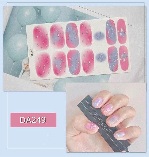 Golden Glitter Nail Wraps – 3D Adhesive Full Cover Nail Art Stickers