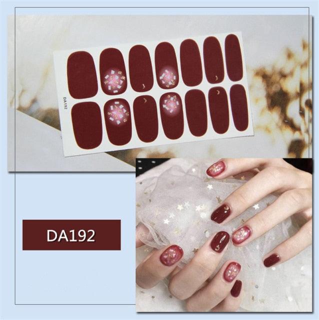 Golden Glitter Nail Wraps – 3D Adhesive Full Cover Nail Art Stickers