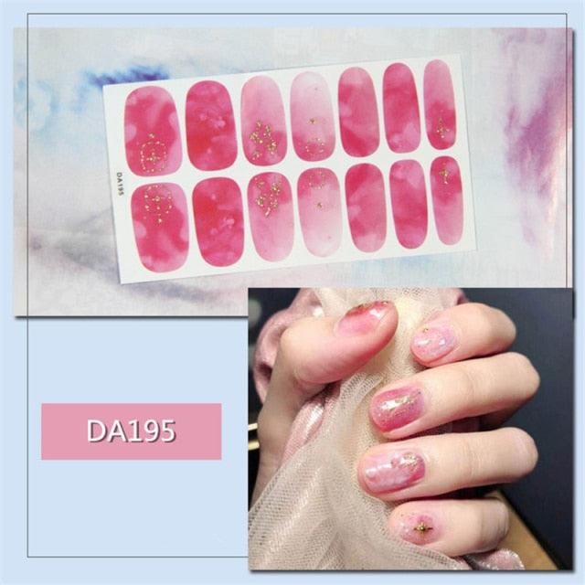 Golden Glitter Nail Wraps – 3D Adhesive Full Cover Nail Art Stickers