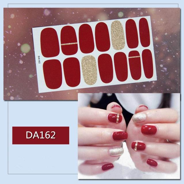 Golden Glitter Nail Wraps – 3D Adhesive Full Cover Nail Art Stickers