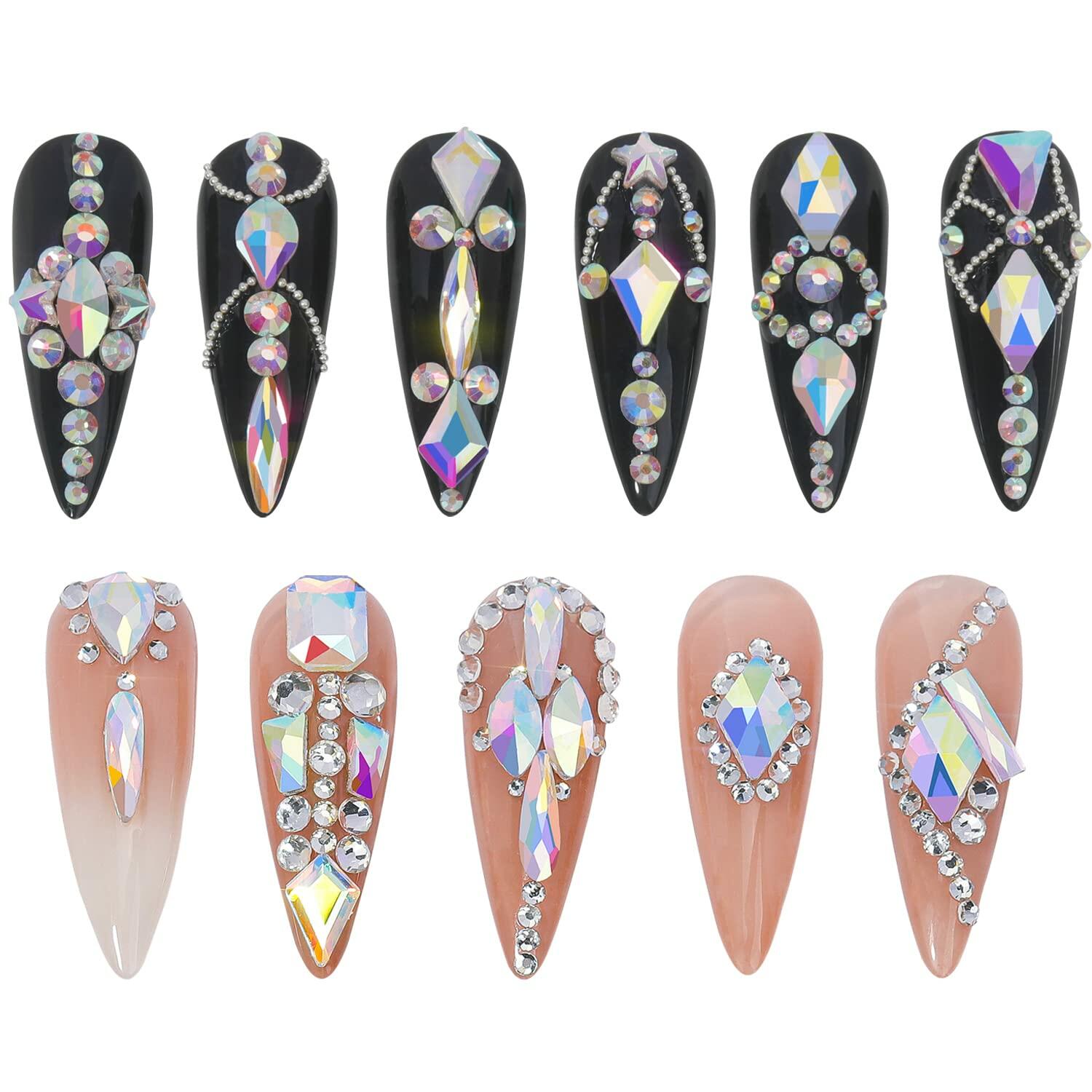 2920Pcs Nail Rhinestones Kit 12 Types Special-Shaped Multi Shapes Crystal White