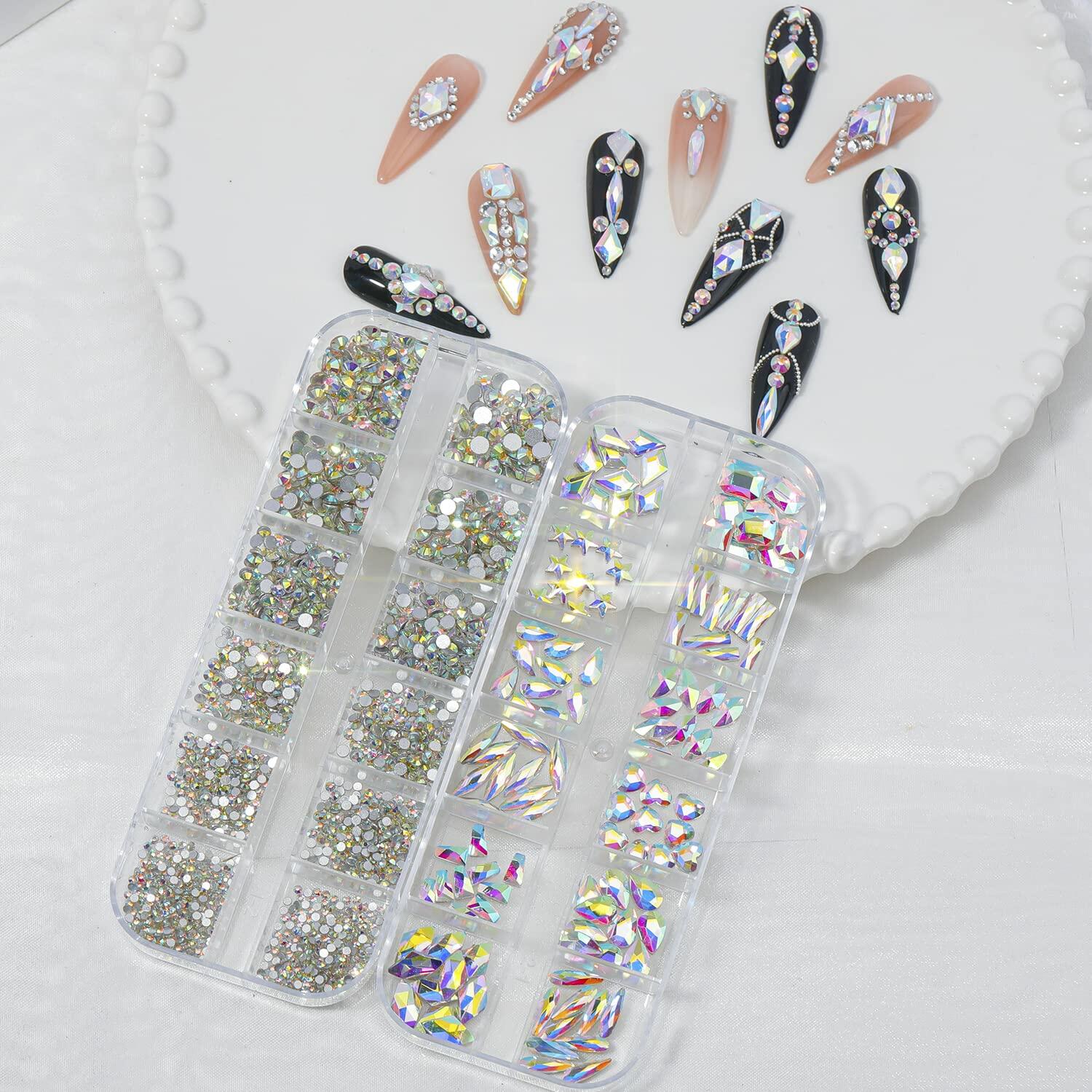 2920Pcs Nail Rhinestones Kit 12 Types Special-Shaped Multi Shapes Crystal White