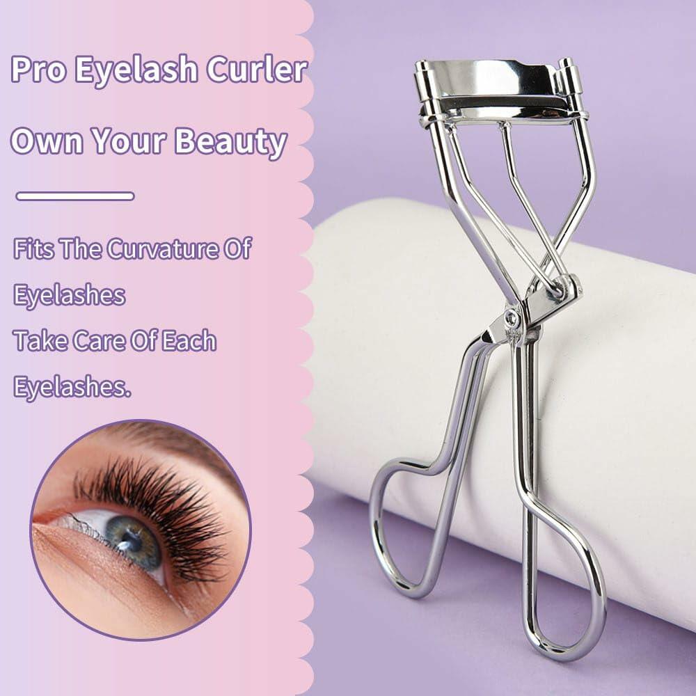 BLISSOTOPIA 2-in-1 Eyelash Curler and Tweezer Set Silver Travel Friendly