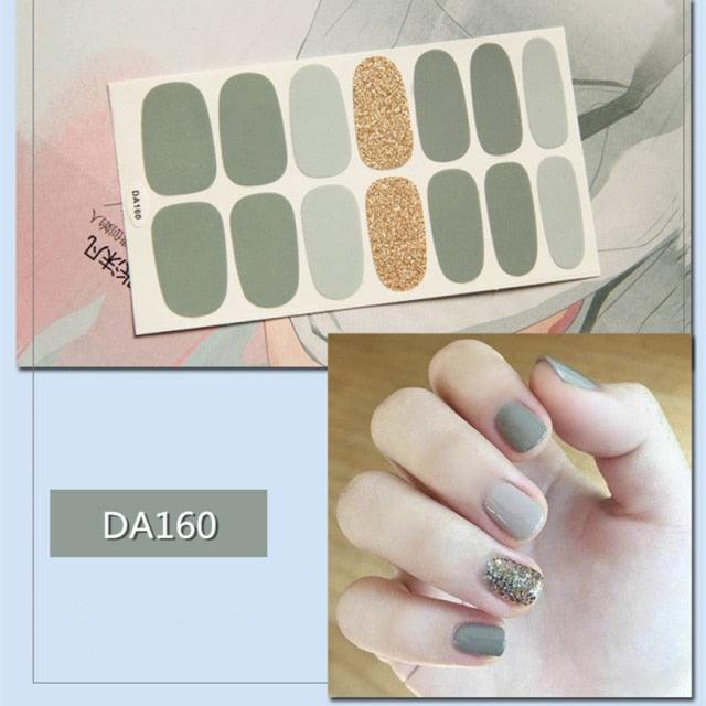 Golden Glitter Nail Wraps – 3D Adhesive Full Cover Nail Art Stickers