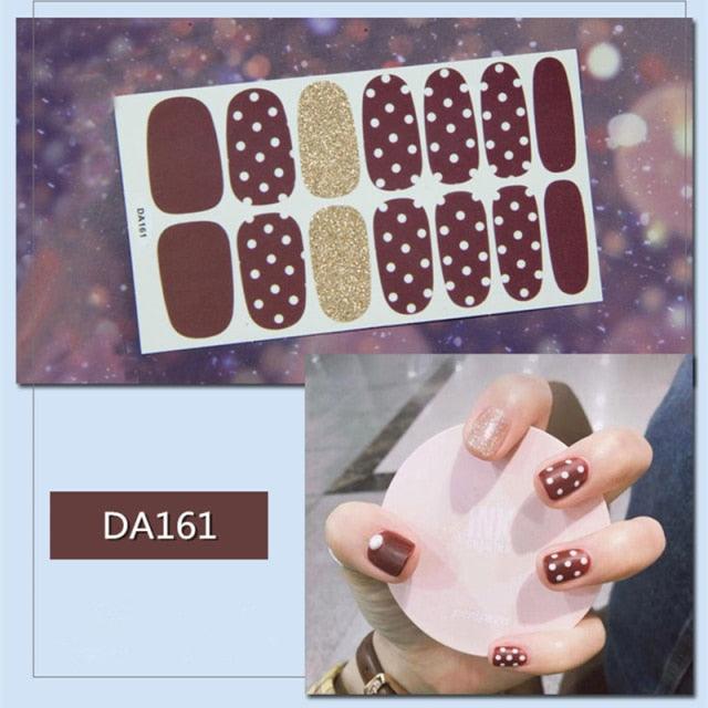 Golden Glitter Nail Wraps – 3D Adhesive Full Cover Nail Art Stickers
