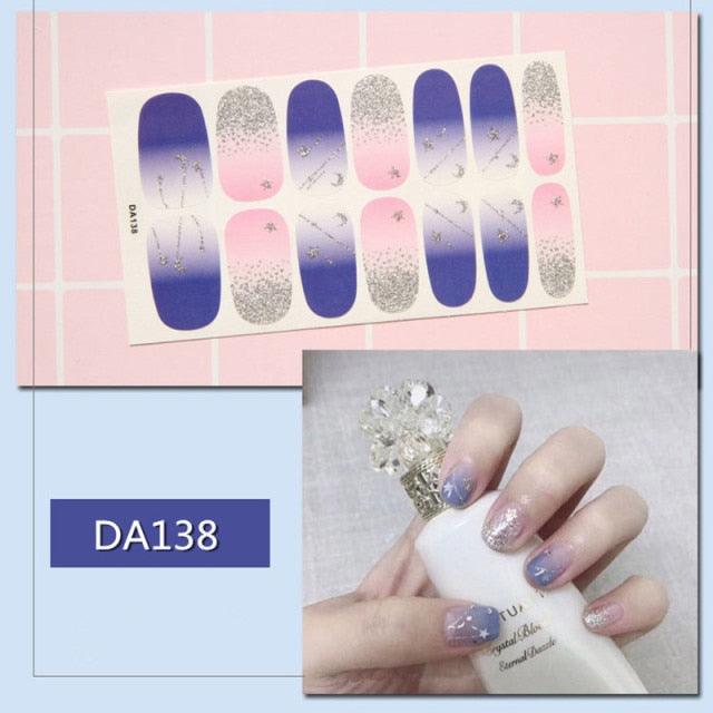 Golden Glitter Nail Wraps – 3D Adhesive Full Cover Nail Art Stickers