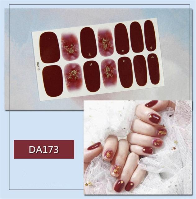 Golden Glitter Nail Wraps – 3D Adhesive Full Cover Nail Art Stickers