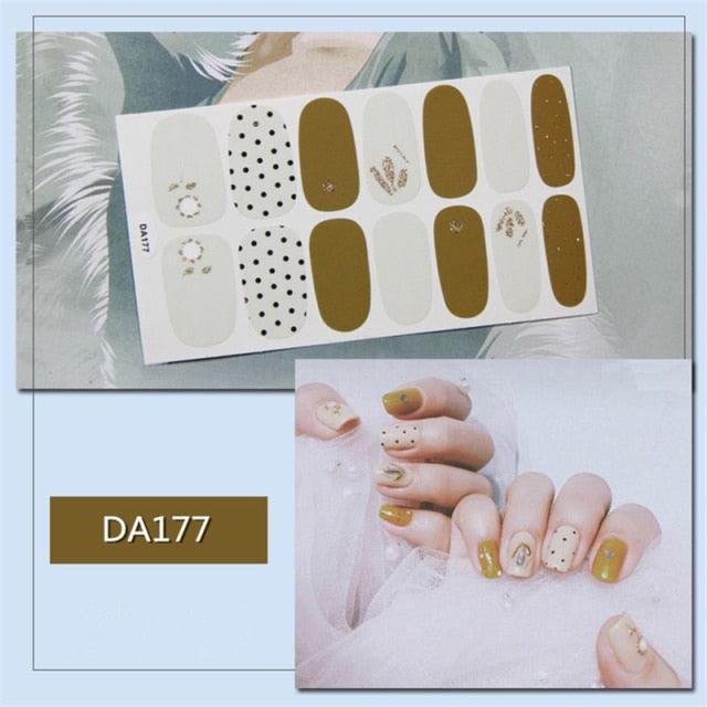 Golden Glitter Nail Wraps – 3D Adhesive Full Cover Nail Art Stickers