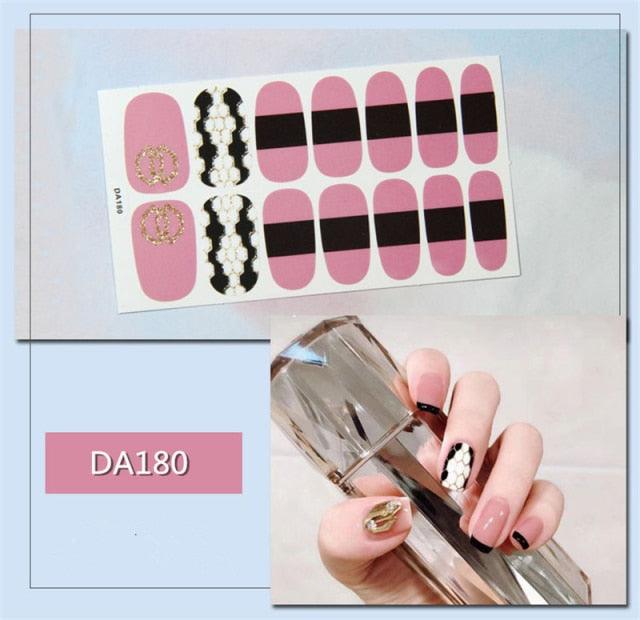 Golden Glitter Nail Wraps – 3D Adhesive Full Cover Nail Art Stickers