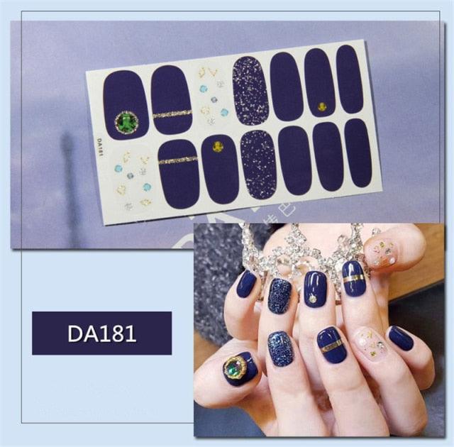 Golden Glitter Nail Wraps – 3D Adhesive Full Cover Nail Art Stickers