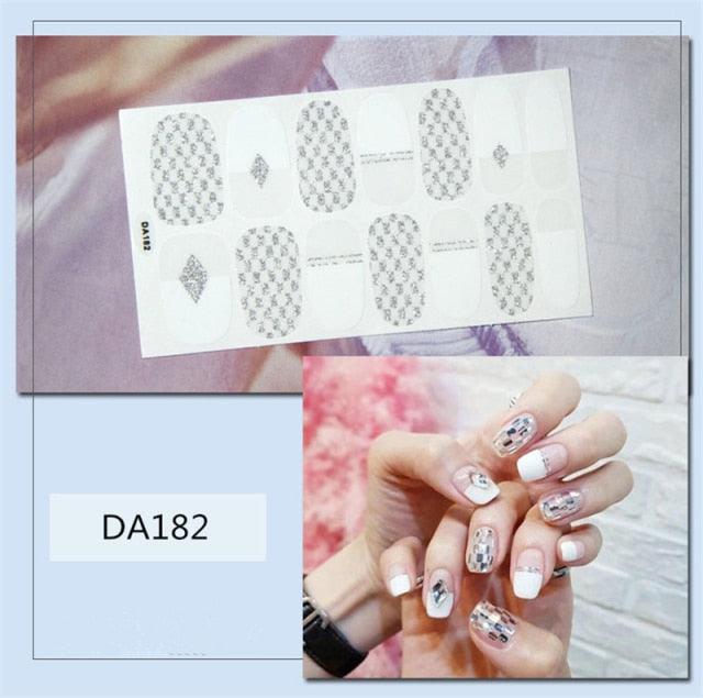 Golden Glitter Nail Wraps – 3D Adhesive Full Cover Nail Art Stickers