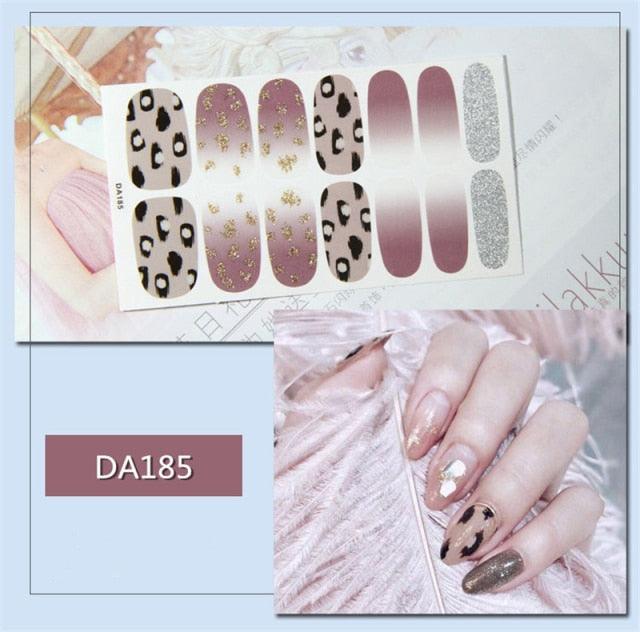 Golden Glitter Nail Wraps – 3D Adhesive Full Cover Nail Art Stickers