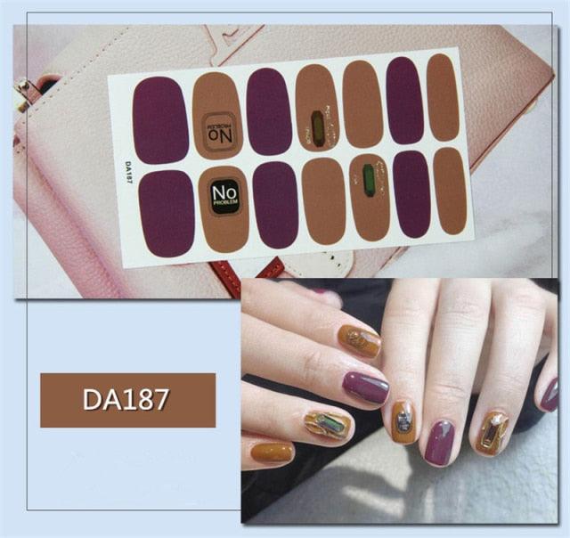 Golden Glitter Nail Wraps – 3D Adhesive Full Cover Nail Art Stickers