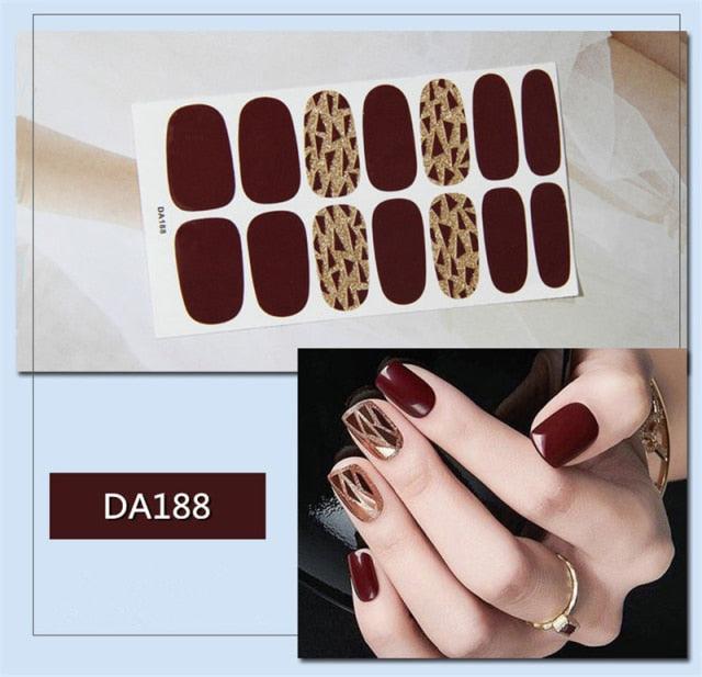 Golden Glitter Nail Wraps – 3D Adhesive Full Cover Nail Art Stickers