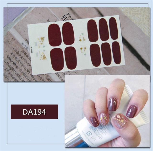 Golden Glitter Nail Wraps – 3D Adhesive Full Cover Nail Art Stickers