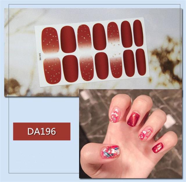 Golden Glitter Nail Wraps – 3D Adhesive Full Cover Nail Art Stickers