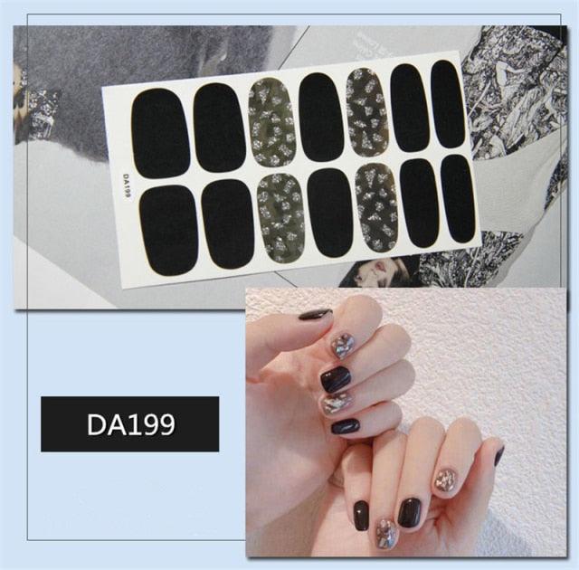 Golden Glitter Nail Wraps – 3D Adhesive Full Cover Nail Art Stickers