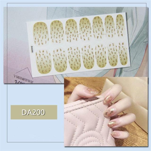 Golden Glitter Nail Wraps – 3D Adhesive Full Cover Nail Art Stickers