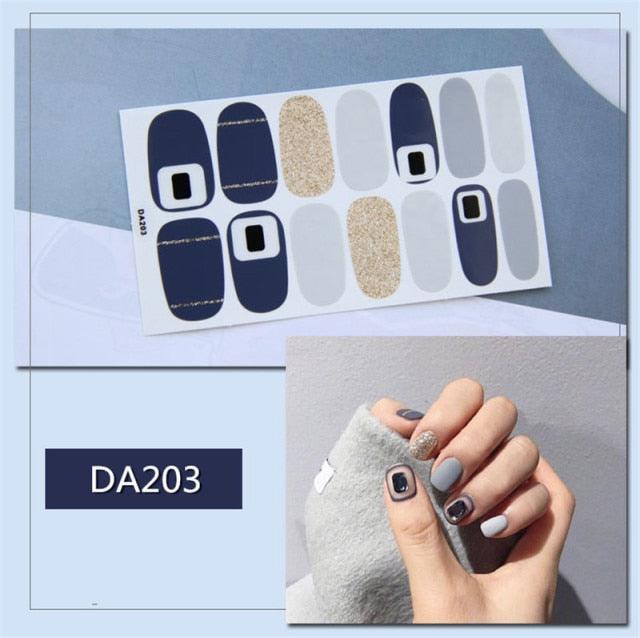 Golden Glitter Nail Wraps – 3D Adhesive Full Cover Nail Art Stickers
