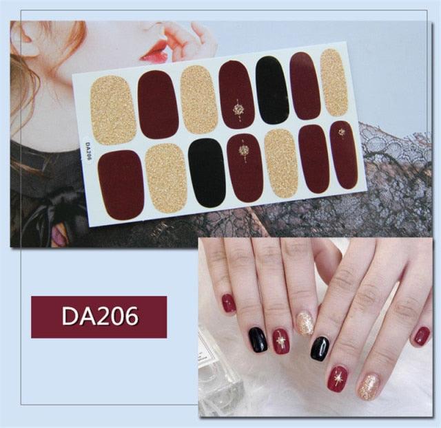 Golden Glitter Nail Wraps – 3D Adhesive Full Cover Nail Art Stickers