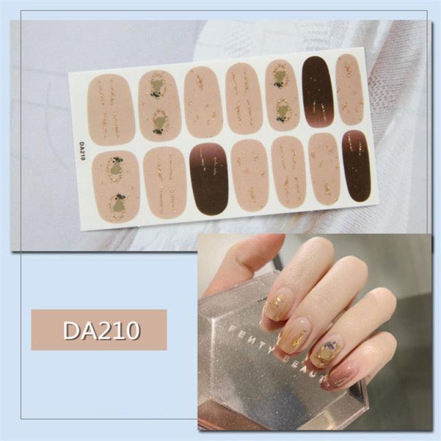 Golden Glitter Nail Wraps – 3D Adhesive Full Cover Nail Art Stickers