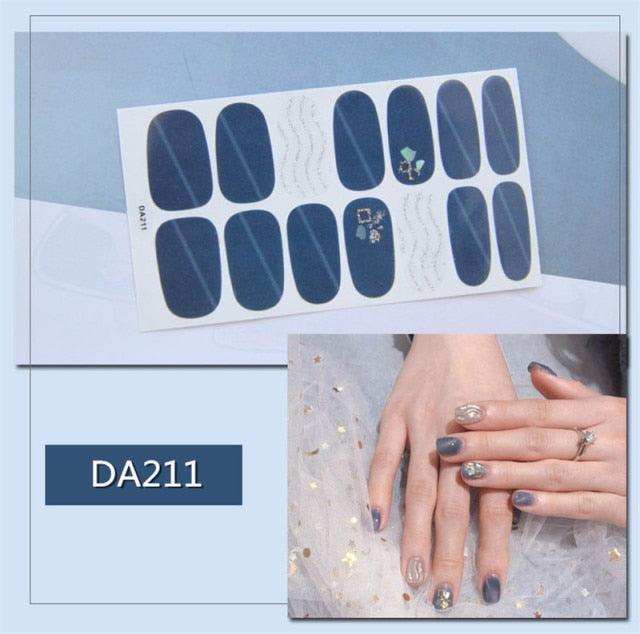 Golden Glitter Nail Wraps – 3D Adhesive Full Cover Nail Art Stickers