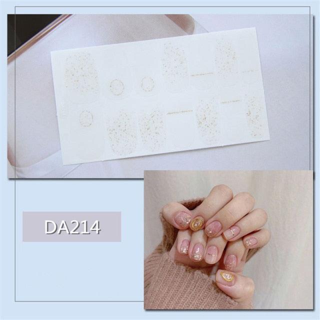 Golden Glitter Nail Wraps – 3D Adhesive Full Cover Nail Art Stickers