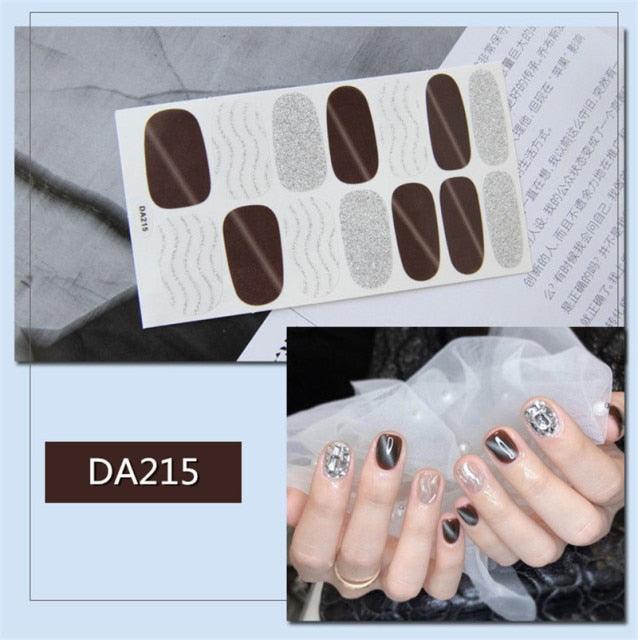 Golden Glitter Nail Wraps – 3D Adhesive Full Cover Nail Art Stickers