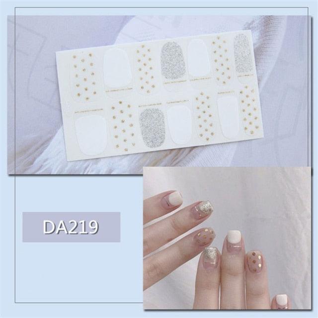 Golden Glitter Nail Wraps – 3D Adhesive Full Cover Nail Art Stickers