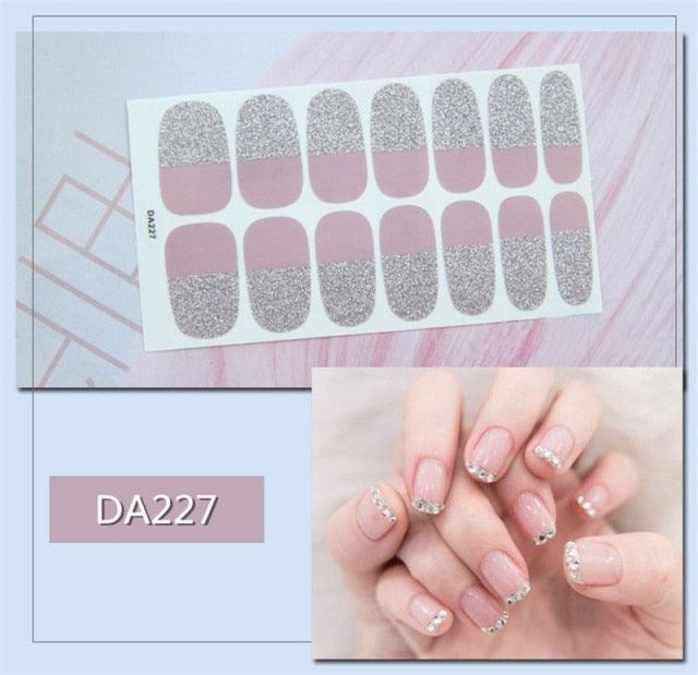 Golden Glitter Nail Wraps – 3D Adhesive Full Cover Nail Art Stickers