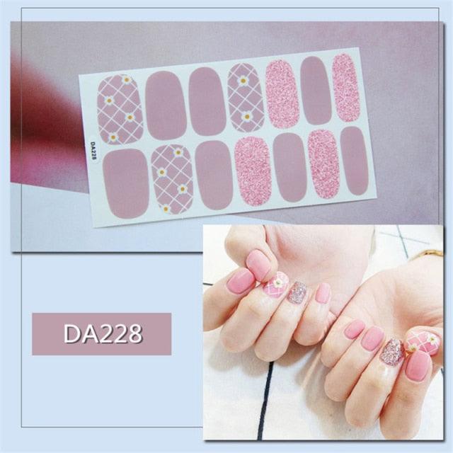 Golden Glitter Nail Wraps – 3D Adhesive Full Cover Nail Art Stickers