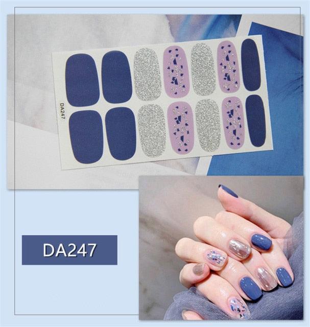 Golden Glitter Nail Wraps – 3D Adhesive Full Cover Nail Art Stickers