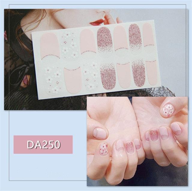 Golden Glitter Nail Wraps – 3D Adhesive Full Cover Nail Art Stickers