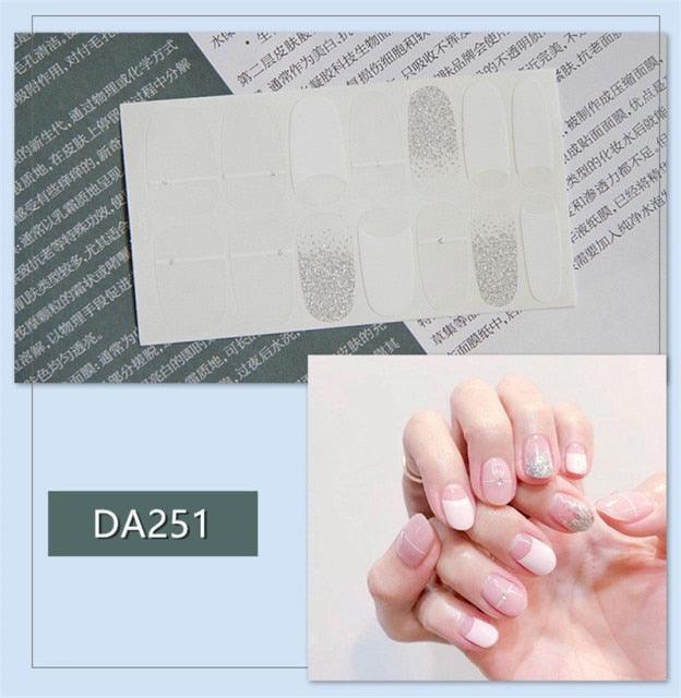 Golden Glitter Nail Wraps – 3D Adhesive Full Cover Nail Art Stickers