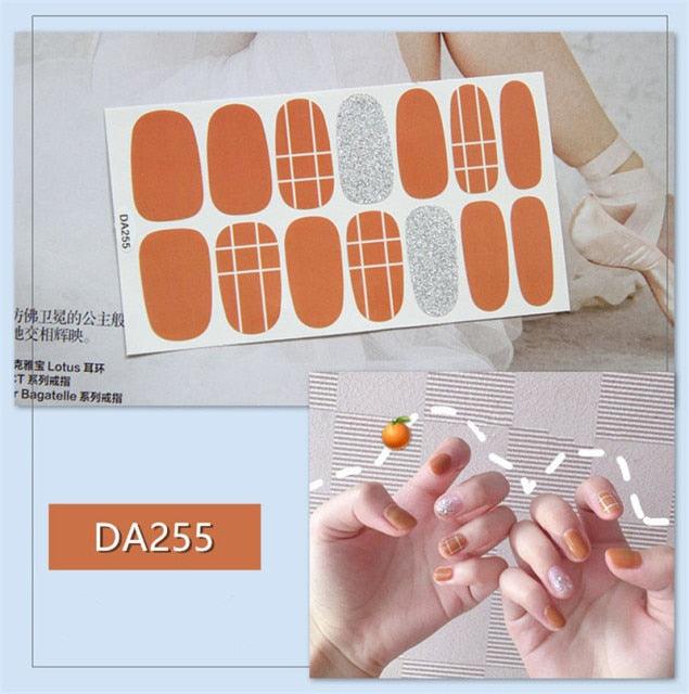 Golden Glitter Nail Wraps – 3D Adhesive Full Cover Nail Art Stickers